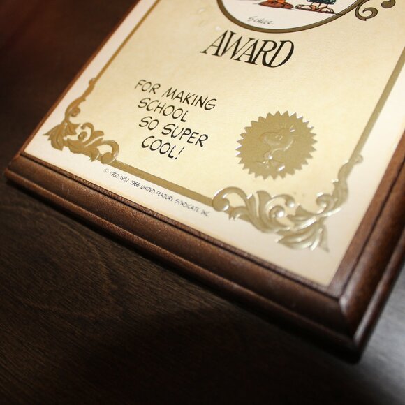 3/$118❤️vintage 1966 THE GRADE A TEACHER AWARD Peanuts wooden plaque wall decor - Picture 3 of 7